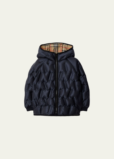 Burberry Hooded Puffer Jacket In Navy Black