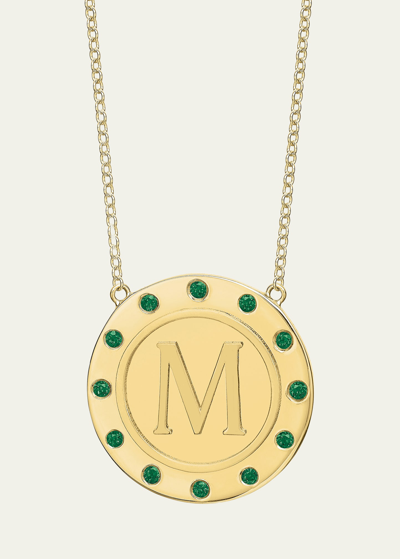 Tracee Nichols 14k Gold Initial Token Necklace With Emeralds In M