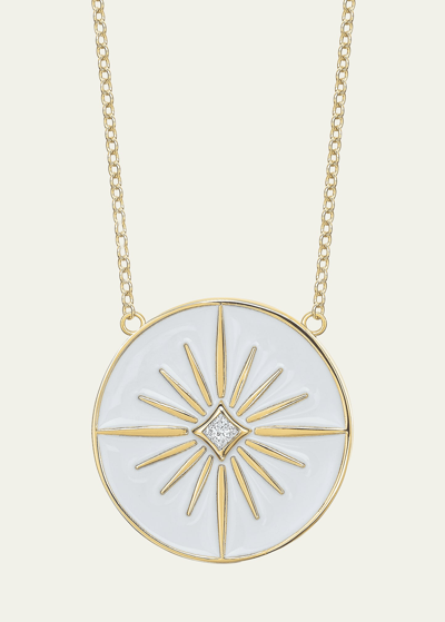 Tracee Nichols 14k Gold Lucky Star Diamond Token Necklace In White Enamel