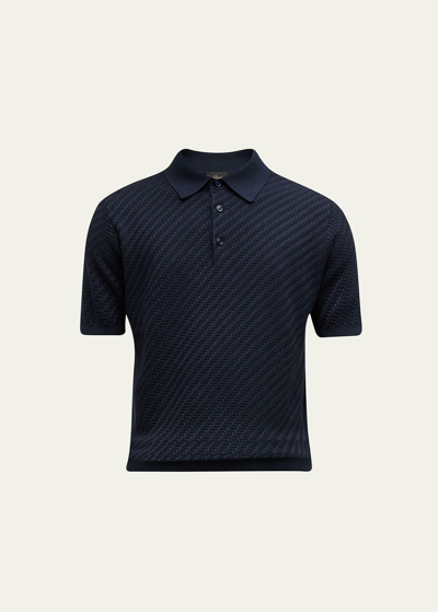 Brioni Men's Basketweave Stitch Polo Sweater In Navy