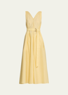 Brunello Cucinelli Crinkle Cotton Belted Maxi Dress With Monili Detail In C9595 Light Yello