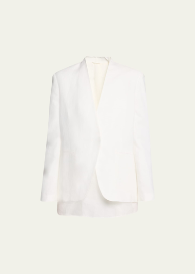 Brunello Cucinelli Linen-blend Blazer Jacket With Crispy Organza Underlay In White