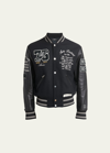Amiri Eagle-patch Wool-blend And Leather Varsity Jacket In Black