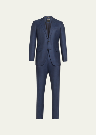 Zegna Men's 15milmil15 Micro-plaid Suit In Nvy Sld