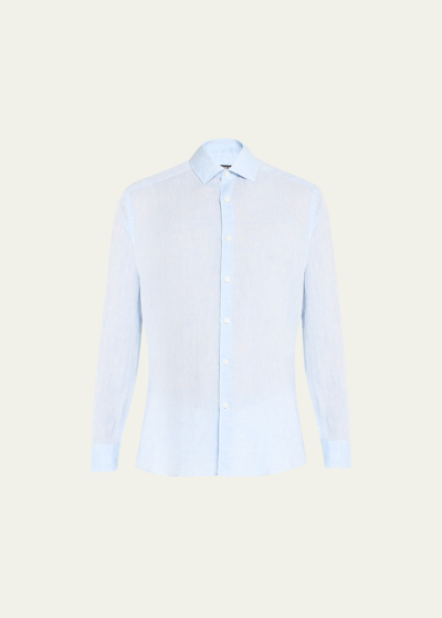 Zegna Men's Premium Cotton Sport Shirt In Br Blu Sld