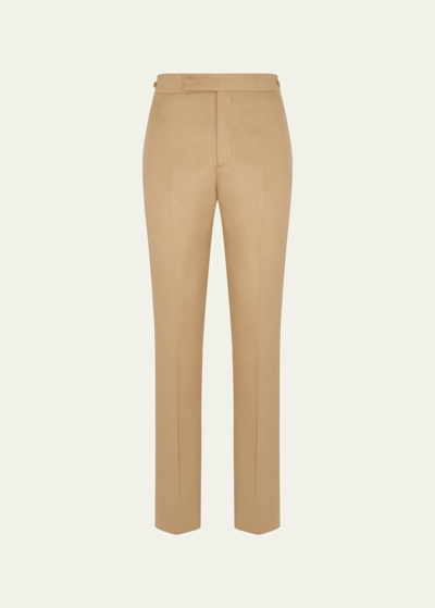 Gabriela Hearst Men's Sebastian Silk Slim-leg Pants In Camel