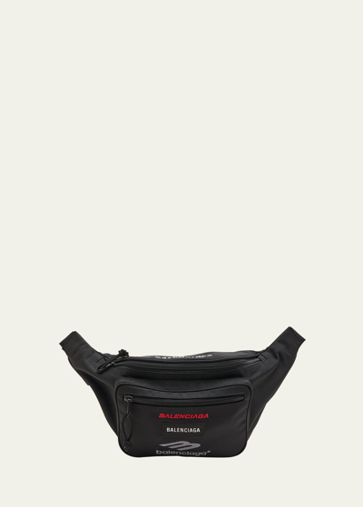 Balenciaga Men's Explorer Multilogo Belt Bag In Noir
