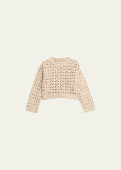 Brunello Cucinelli Jute Cotton Openwork Knit Sweater In C9437 Beige
