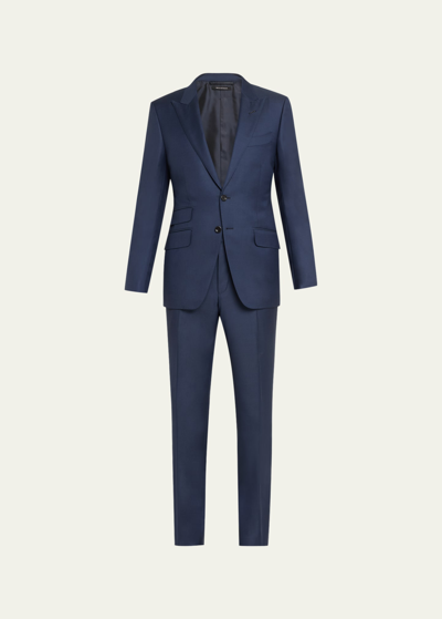 Tom Ford Men's Modern Fit Sharkskin Suit In Navy