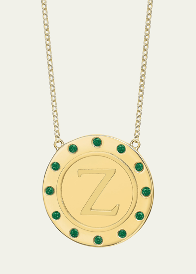 Tracee Nichols 14k Gold Initial Token Necklace With Emeralds In Z