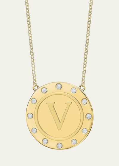 Tracee Nichols 14k Gold Initial Token Necklace With Diamonds In V