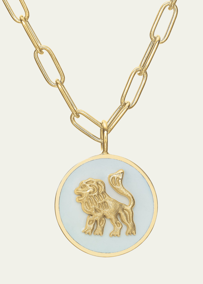 Tracee Nichols 14k Gold Mini Lion White Enamel Token Necklace