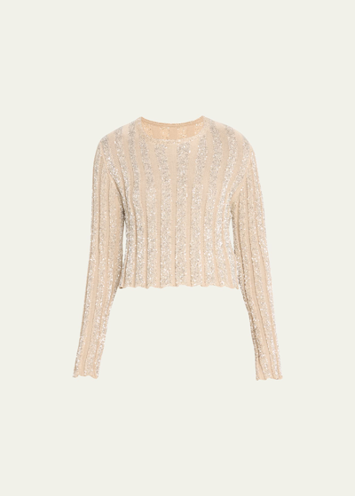 Brunello Cucinelli Plise Cropped Sweater With Paillette Detail In Cji73 Marble