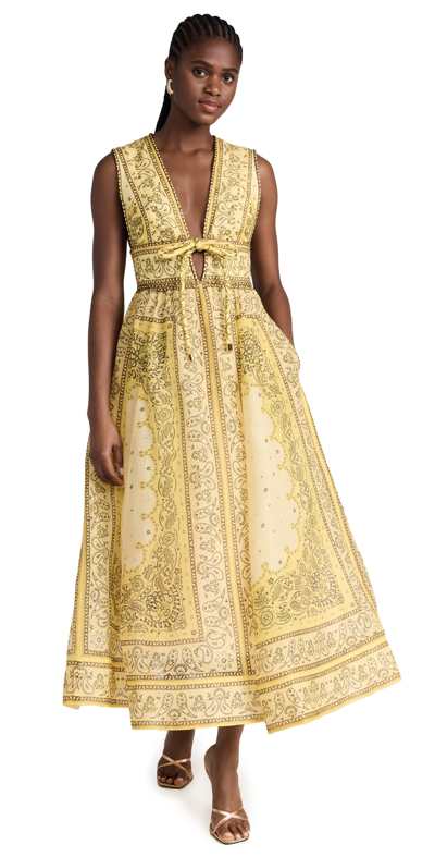 Zimmermann Matchmaker Printed Linen And Silk-blend Gown In Yellow Bandana