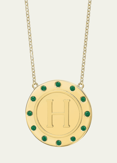 Tracee Nichols 14k Gold Initial Token Necklace With Emeralds In H