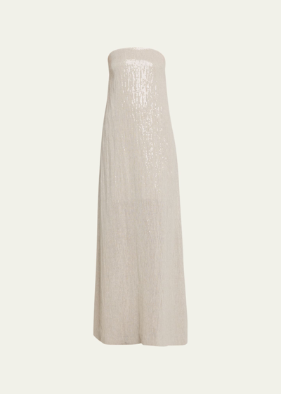 Brunello Cucinelli Strapless Crepe Paillette Gown In C169 Beige