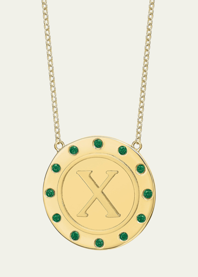 Tracee Nichols 14k Gold Initial Token Necklace With Emeralds In X