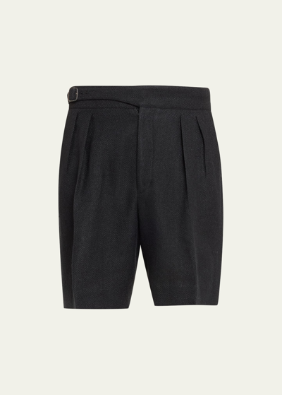 Ralph Lauren Men's Byron Pleated Herringbone Shorts In Black