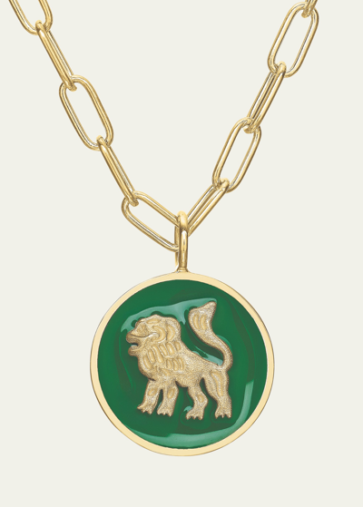 Tracee Nichols 14k Gold Mini Lion Green Enamel Token Necklace