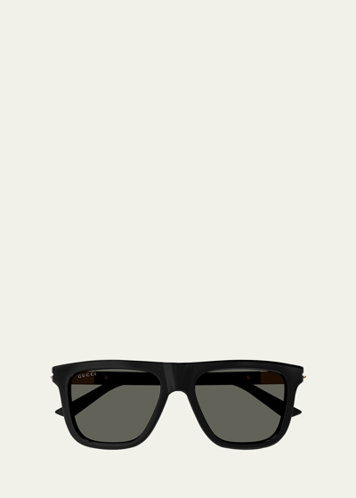 Gucci Men's Gg1502sm Acetate Rectangle Sunglasses In Shiny Black