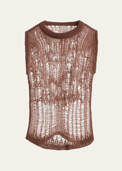 Rick Owens Men's Spider Open-knit Mohair-blend Sweater Vest In Henna