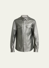 RICK OWENS MEN'S METALLIC PEACHED LEATHER OUTERSHIRT