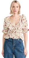 Free People Women's Favorite Girl Ruffle Floral Cotton Crop Blouse In Yellow