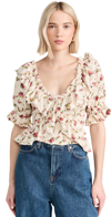 Free People Women's Favorite Girl Ruffle Floral Cotton Crop Blouse In Tea Combo