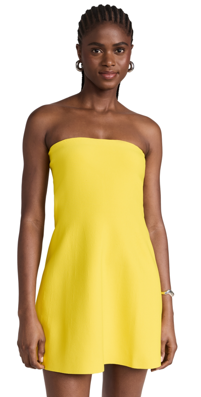 Brandon Maxwell Strapless Knit Dress With Bell Mini Skirt Lemon Yellow S