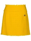 Dolce & Gabbana Cotton Blend Miniskirt Fringe Hem Textured Fabric In Yellow