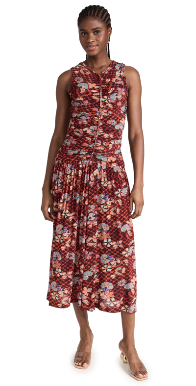 Ulla Johnson Flora Sleeveless Drop-waist Floral Midi Dress In Red