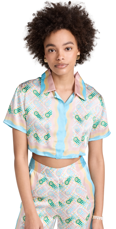 Casablanca Cuban-collar Short-sleeve Crop Silk Shirt In Multicolor