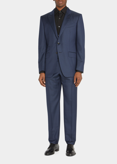 Tom Ford Men's Sharkskin Wool Suit In Navy Solid