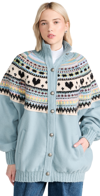 Free People Emily Fair Isle Front Button Sweater In Mineral Rainbow