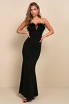 Lulus Extraordinary Glam Black Feather Strapless Mermaid Maxi Dress In Black