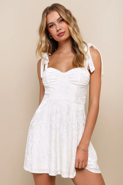 Lulus Eternally Charming White Crushed Velvet Tie-strap Mini Dress