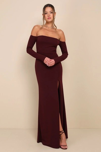 Lulus Alluring Sophistication Dark Plum Off-the-shoulder Maxi Dress In Purple