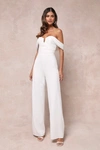 Lulus Gorgeous Fantasy White Mesh Ruched Off-the-shoulder Jumpsuit In White