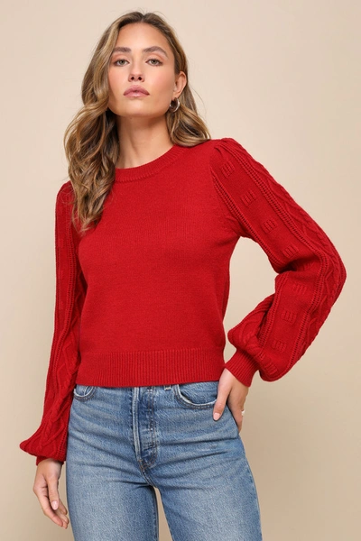 Lulus Warm Charm Red Balloon Sleeve Pullover Sweater