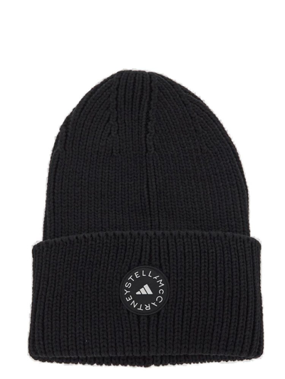 Adidas By Stella Mccartney Logo Patch Beanie In Black