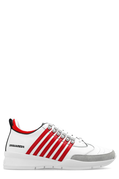 Dsquared2 Legendary Striped Leather Sneakers In White