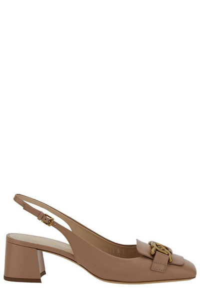 Tod's Cuoio Patent Slingback Chain Pumps In Taupe
