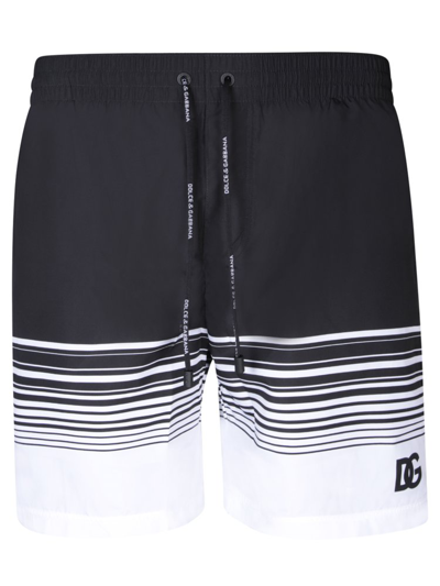 Dolce & Gabbana Striped Drawstring Swim Shorts In Dg Nero Fdo Bco