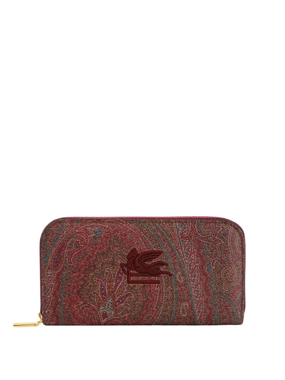 Etro Pegaso Embroidered Paisley Jacquard Zipped Wallet In Multi