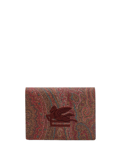Etro Pegaso Embroidered Paisley Jacquard Wallet In Multi