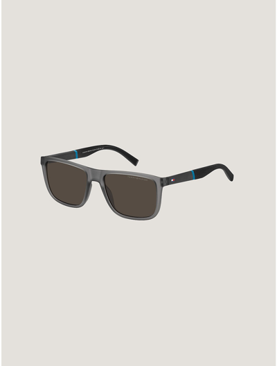 Tommy Hilfiger Flag Logo Rectangle Sunglasses In Matte Grey