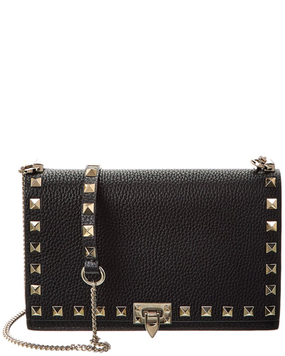 Valentino Garavani Rockstud Grainy Leather Crossbody In Black