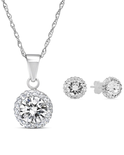 Max + Stone Swarovski Crystal Gemstone Halo Pendant And Earring Set In Silver