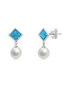 Max + Stone Maxcolor Silver 1.40 Ct. Tw. Blue Topaz & 6mm Pearl Dangle Studs