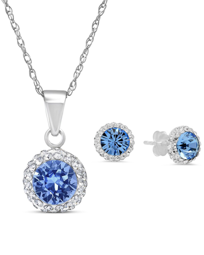 Max + Stone Silver Halo Pendant & Earring Set In Blue